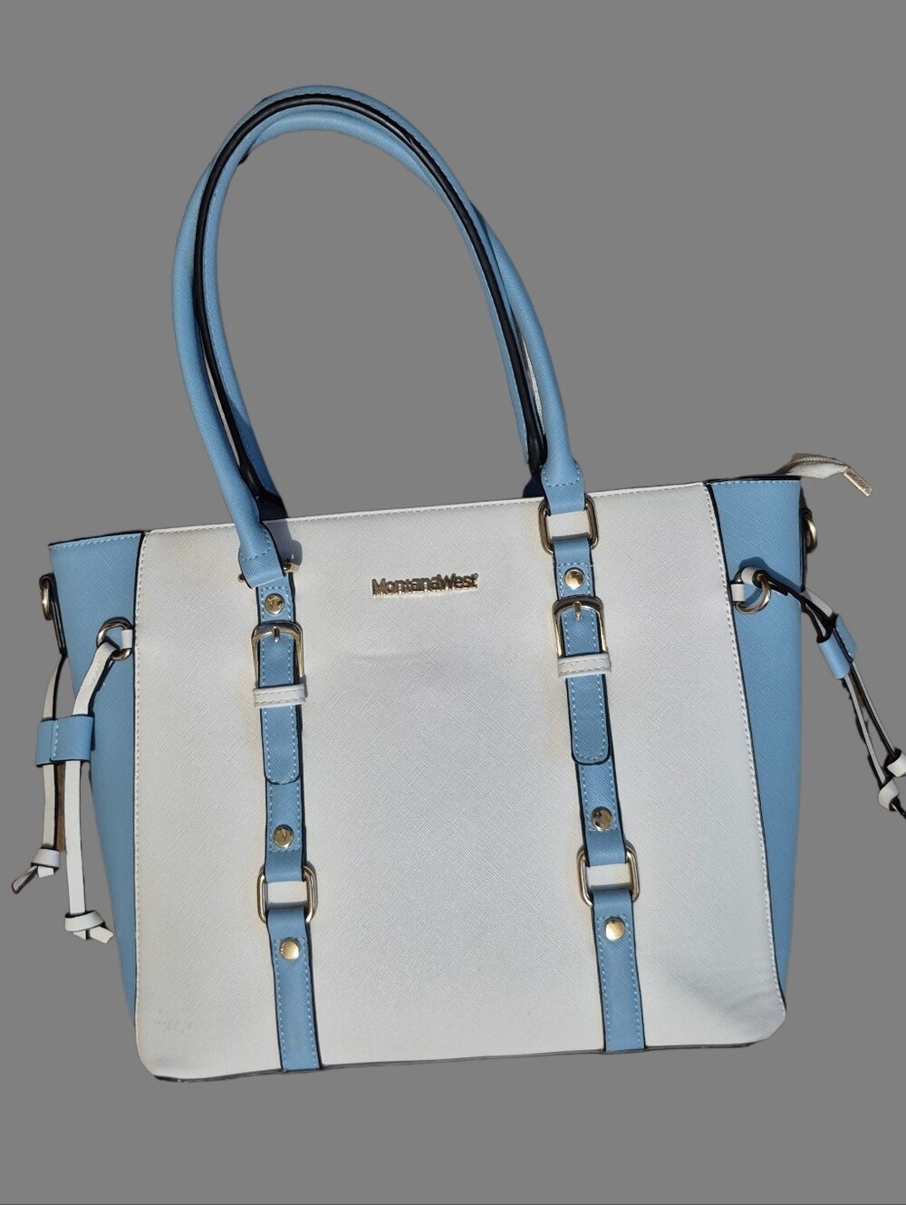 Montana West Two-Tone Tote in Light Blue and Cream